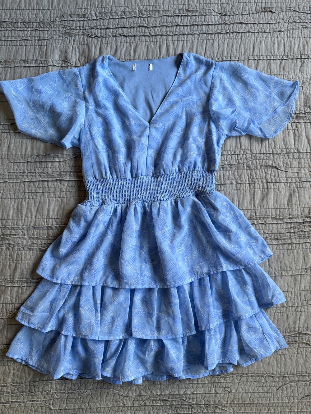 Girls' Sky Blue Tiered Ruffle Dress with Smocked Waist